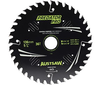 AUSTSAW TIMBER BLADE 136MM X 20/16 BORE X 36 T THIN KERF 